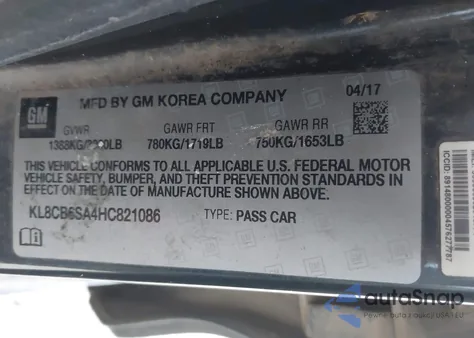 2017 Chevrolet Spark Ls Cvt из США, поврежденный, VIN KL8CB6SA4HC821086